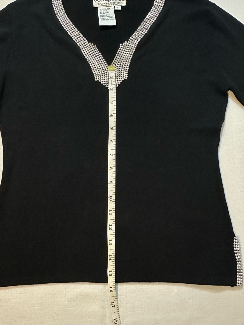Joseph A Black Beaded V Neck Silk Blend Sweater Size L - Picture 4 of 10